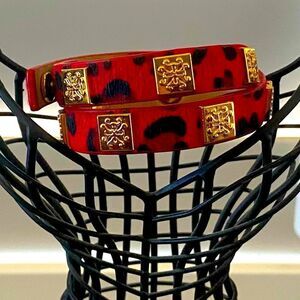 RUSTIC CUFF DOUBLE WRAP RED CALF SKIN LEATHER BRACELET. Gold Hardware EUC